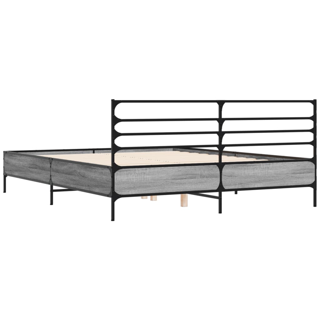 Bedframe bewerkt hout metaal grijs sonoma eiken 160x200 cm is nu te koop bij PeponiXL, paradijselijk wonen!