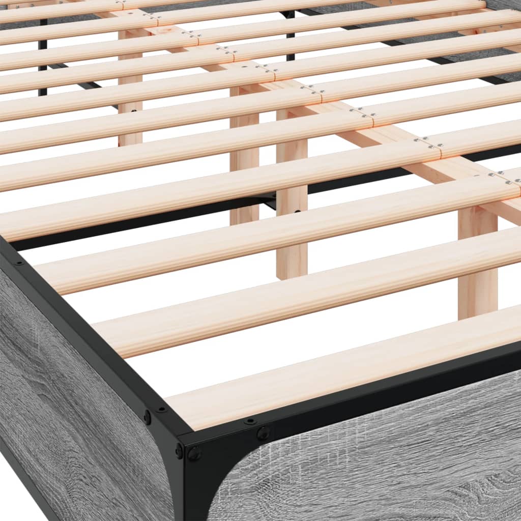 Bedframe bewerkt hout metaal grijs sonoma eiken 160x200 cm is nu te koop bij PeponiXL, paradijselijk wonen!