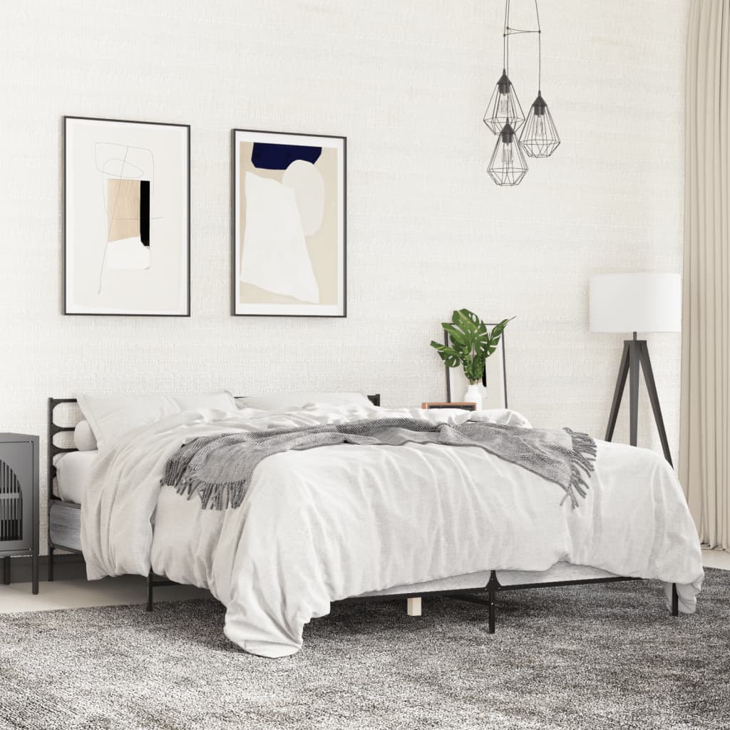 Bedframe bewerkt hout metaal grijs sonoma eiken 160x200 cm is nu te koop bij PeponiXL, paradijselijk wonen!