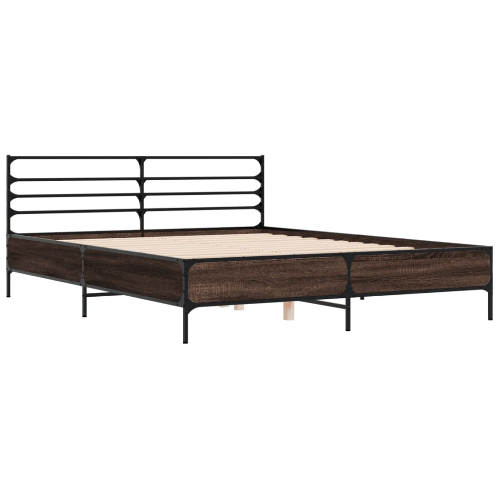 Bedframe bewerkt hout metaal bruin eikenkleur 160x200 cm is nu te koop bij PeponiXL, paradijselijk wonen!