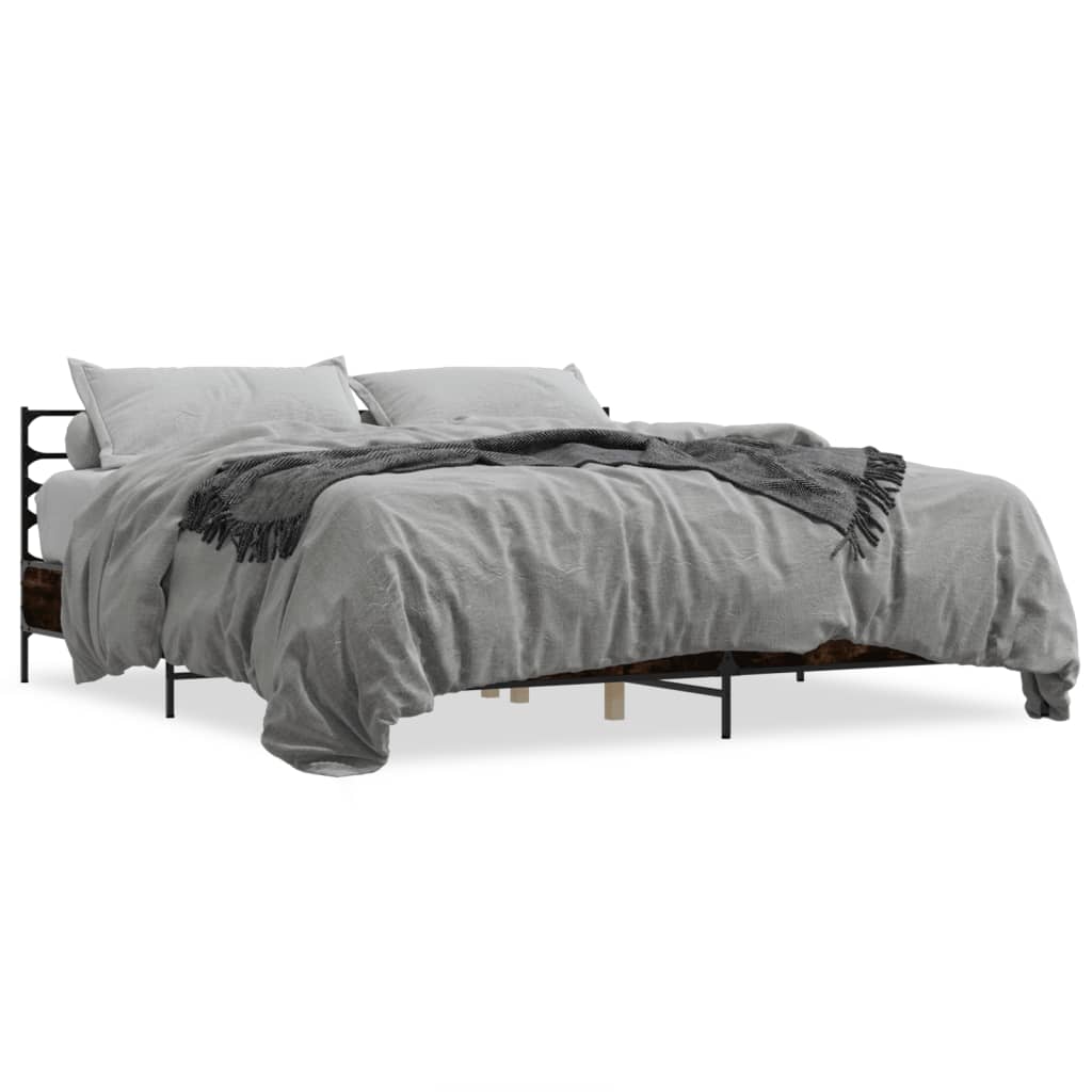 Bedframe bewerkt hout metaal gerookt eikenkleurig 180x200 cm is nu te koop bij PeponiXL, paradijselijk wonen!