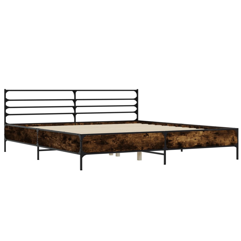 Bedframe bewerkt hout metaal gerookt eikenkleurig 180x200 cm is nu te koop bij PeponiXL, paradijselijk wonen!