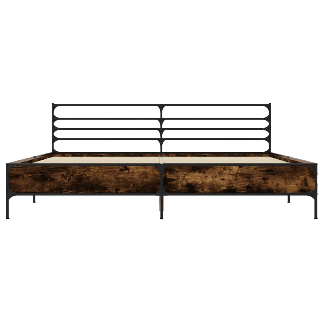 Bedframe bewerkt hout metaal gerookt eikenkleurig 180x200 cm is nu te koop bij PeponiXL, paradijselijk wonen!