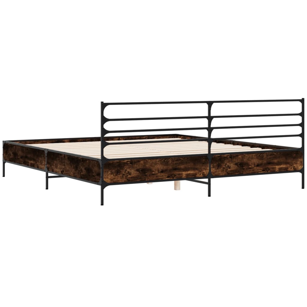 Bedframe bewerkt hout metaal gerookt eikenkleurig 180x200 cm is nu te koop bij PeponiXL, paradijselijk wonen!