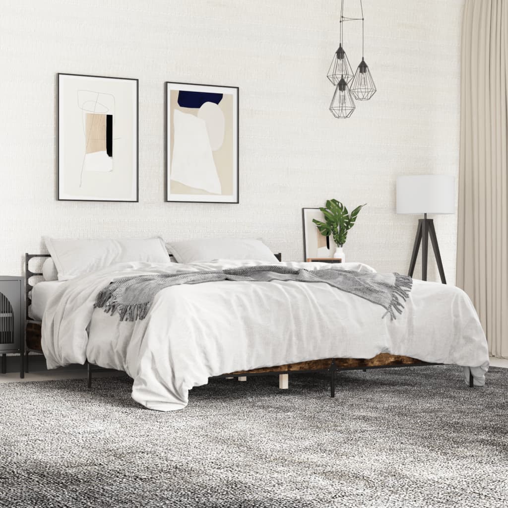 Bedframe bewerkt hout metaal gerookt eikenkleurig 180x200 cm is nu te koop bij PeponiXL, paradijselijk wonen!