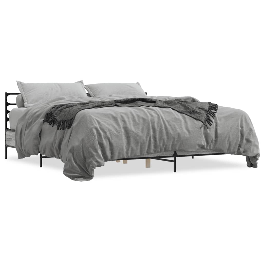 Bedframe bewerkt hout metaal grijs sonoma eiken 180x200 cm is nu te koop bij PeponiXL, paradijselijk wonen!