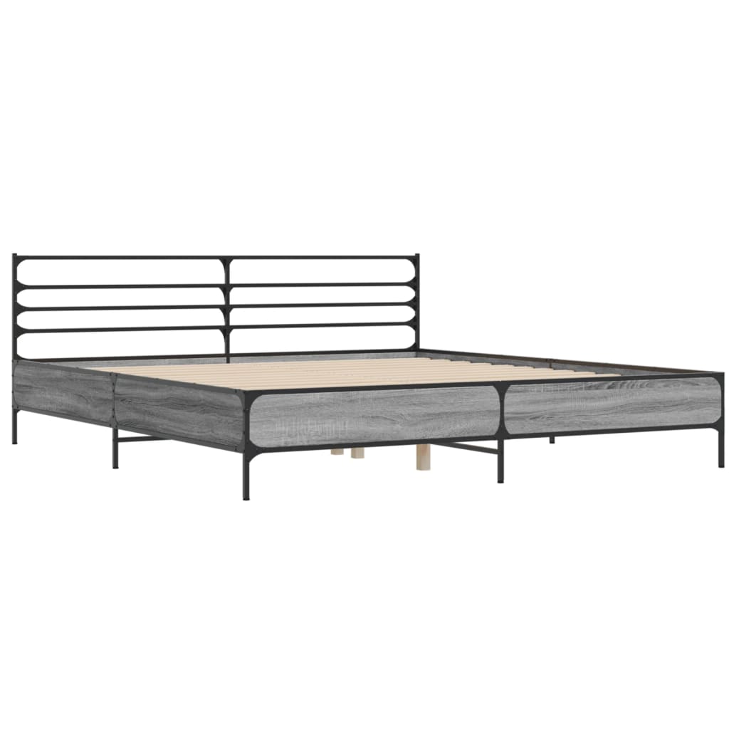 Bedframe bewerkt hout metaal grijs sonoma eiken 180x200 cm is nu te koop bij PeponiXL, paradijselijk wonen!