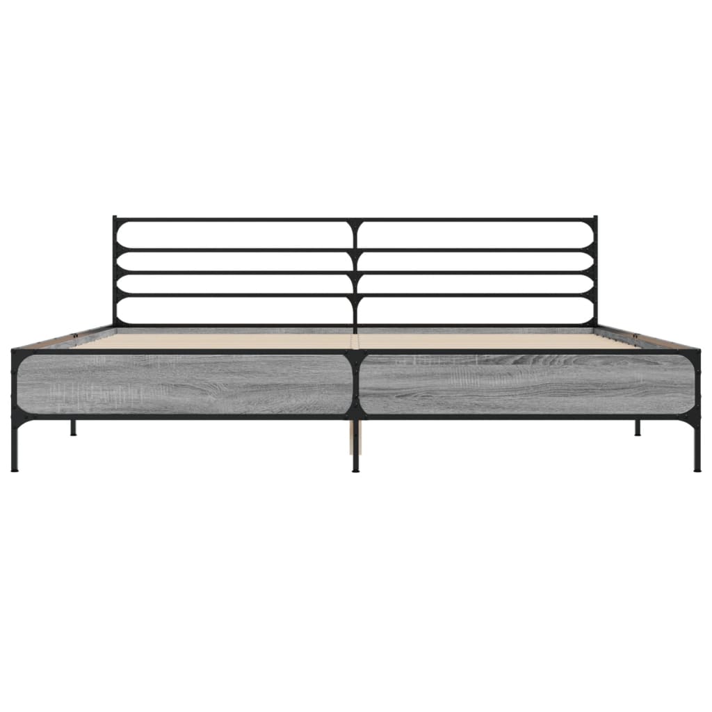 Bedframe bewerkt hout metaal grijs sonoma eiken 180x200 cm is nu te koop bij PeponiXL, paradijselijk wonen!