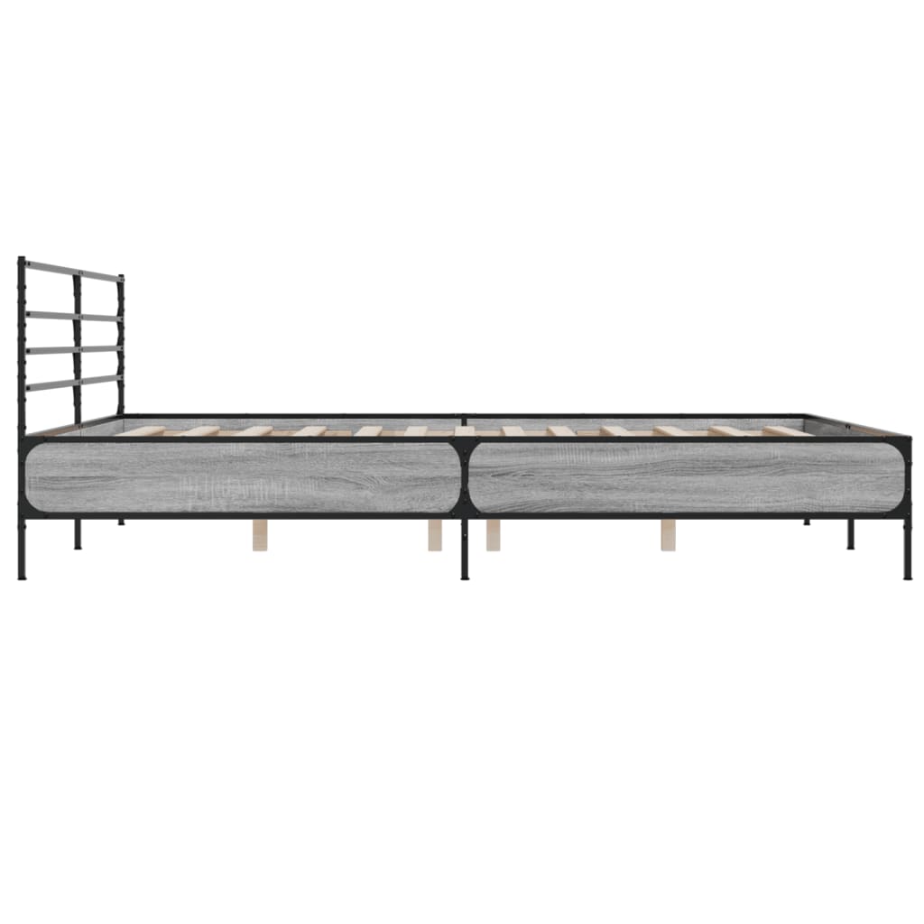 Bedframe bewerkt hout metaal grijs sonoma eiken 180x200 cm is nu te koop bij PeponiXL, paradijselijk wonen!