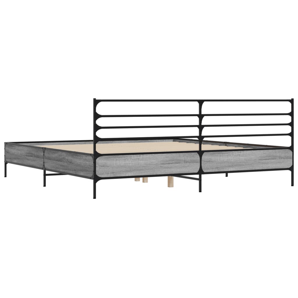 Bedframe bewerkt hout metaal grijs sonoma eiken 180x200 cm is nu te koop bij PeponiXL, paradijselijk wonen!