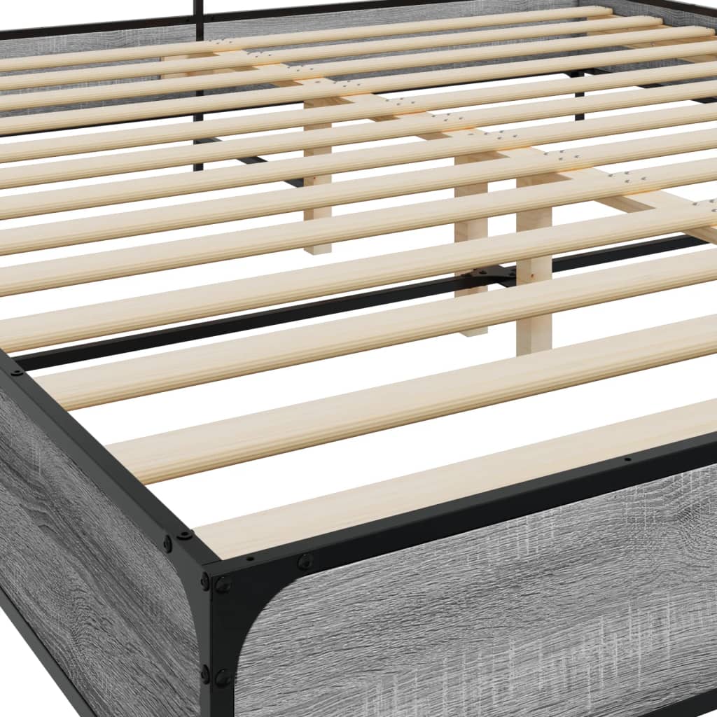 Bedframe bewerkt hout metaal grijs sonoma eiken 180x200 cm is nu te koop bij PeponiXL, paradijselijk wonen!