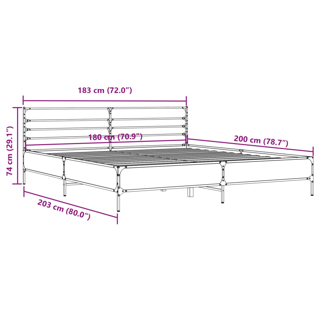 Bedframe bewerkt hout metaal grijs sonoma eiken 180x200 cm is nu te koop bij PeponiXL, paradijselijk wonen!