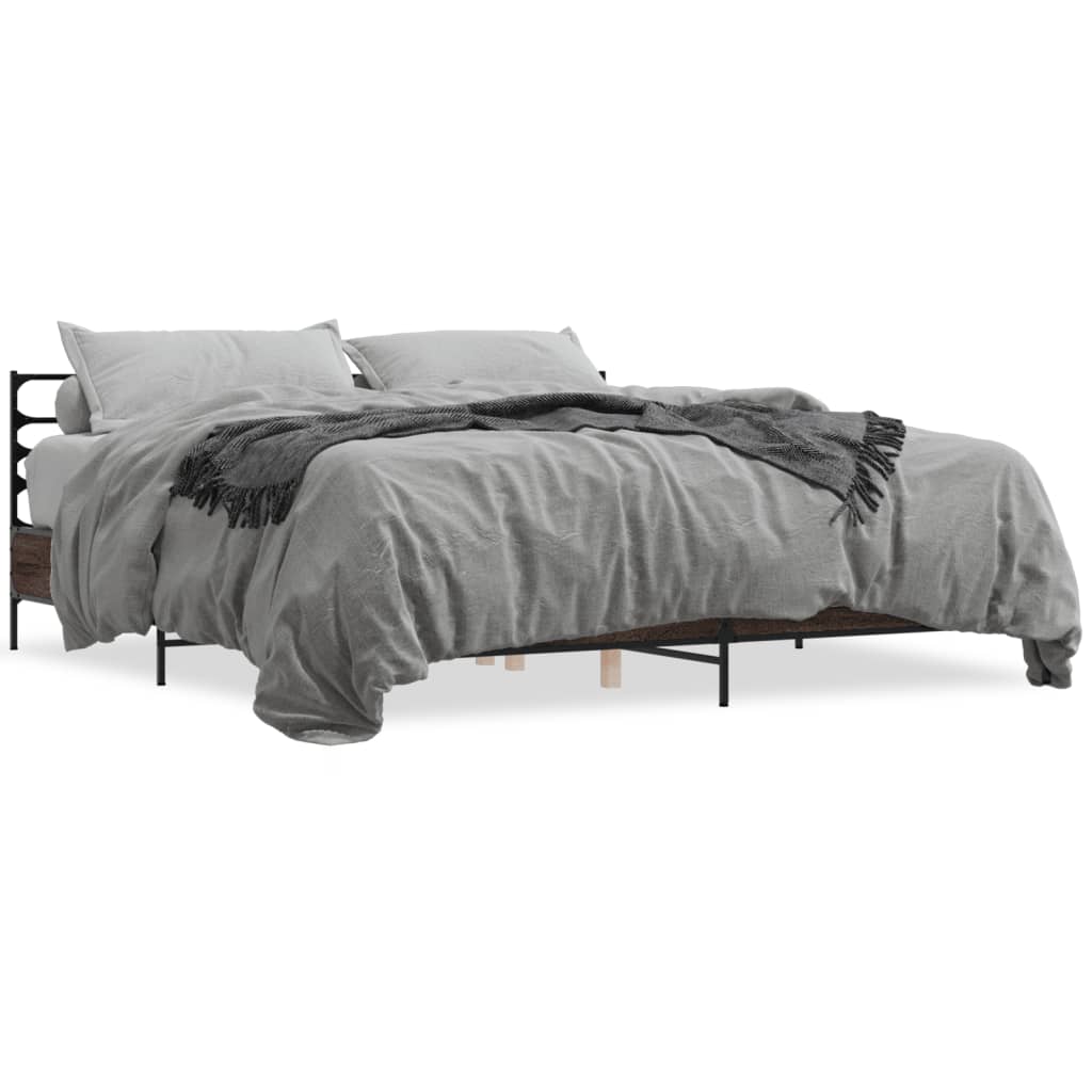 Bedframe bewerkt hout metaal bruin eikenkleur 180x200 cm is nu te koop bij PeponiXL, paradijselijk wonen!
