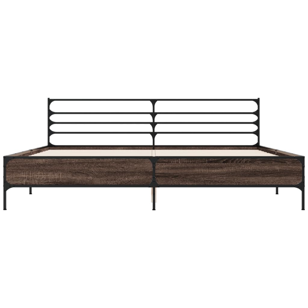 Bedframe bewerkt hout metaal bruin eikenkleur 180x200 cm is nu te koop bij PeponiXL, paradijselijk wonen!