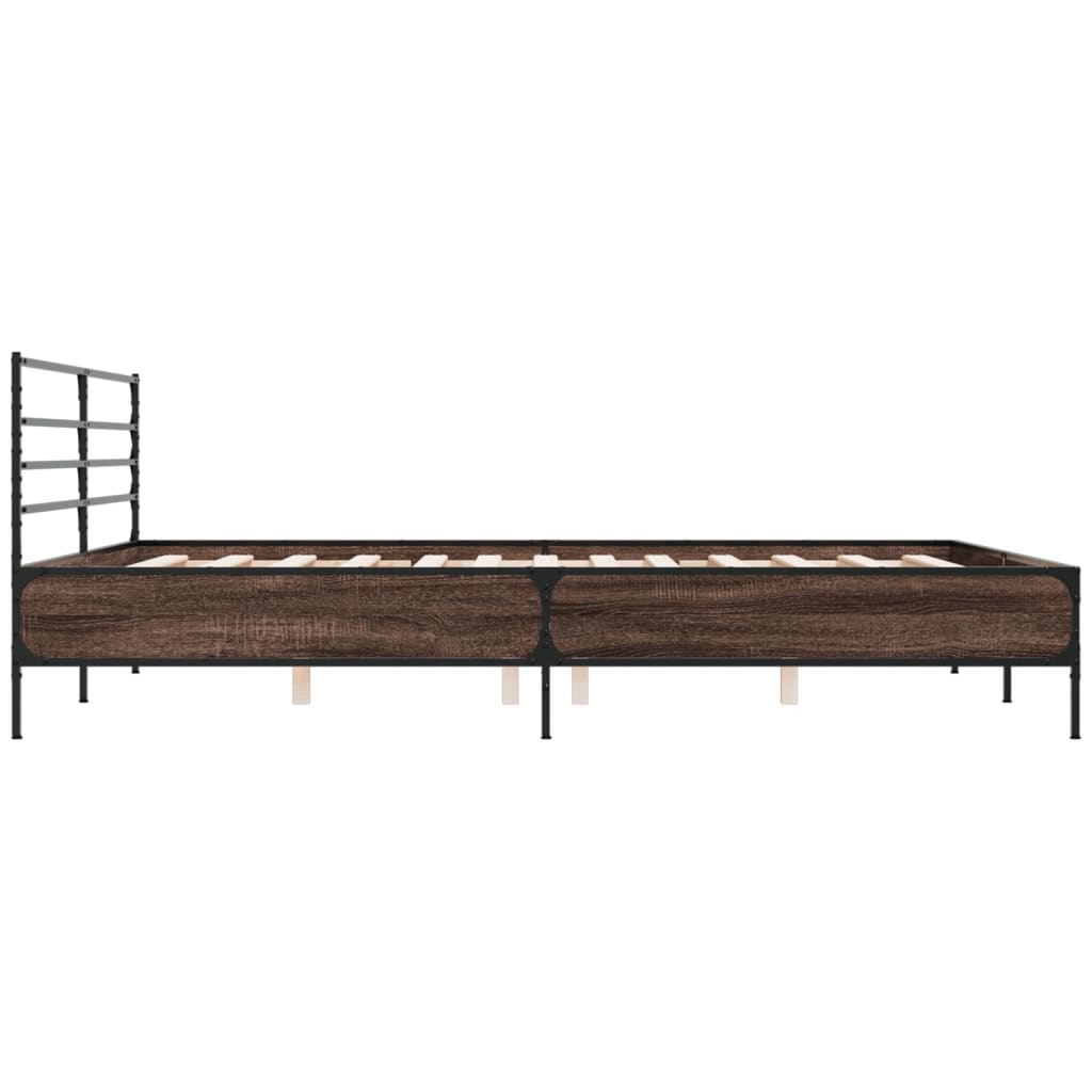 Bedframe bewerkt hout metaal bruin eikenkleur 180x200 cm is nu te koop bij PeponiXL, paradijselijk wonen!