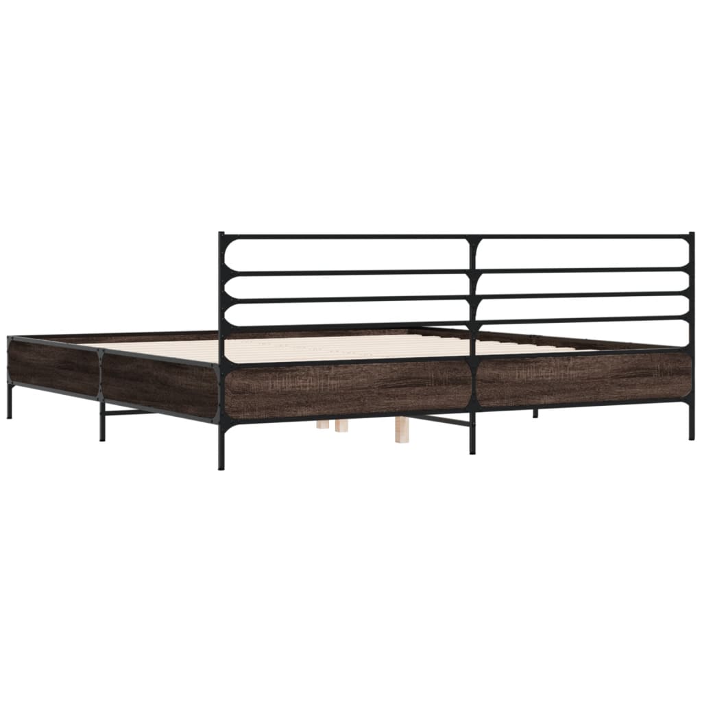 Bedframe bewerkt hout metaal bruin eikenkleur 180x200 cm is nu te koop bij PeponiXL, paradijselijk wonen!