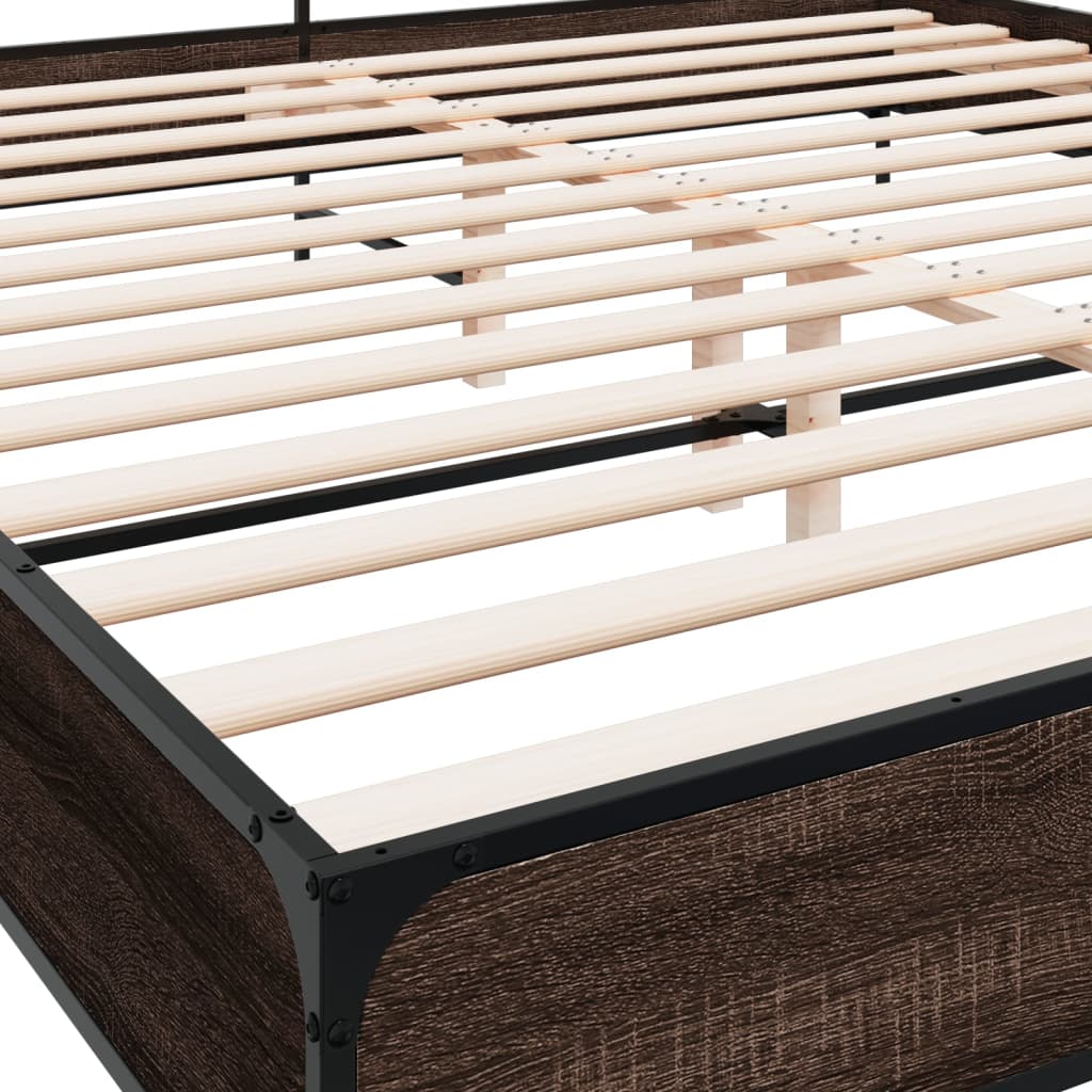 Bedframe bewerkt hout metaal bruin eikenkleur 180x200 cm is nu te koop bij PeponiXL, paradijselijk wonen!