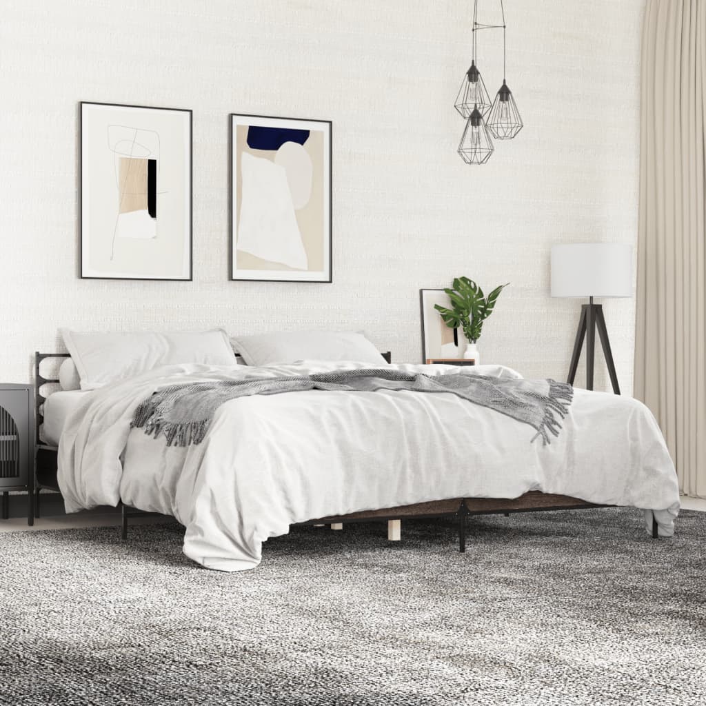 Bedframe bewerkt hout metaal bruin eikenkleur 180x200 cm is nu te koop bij PeponiXL, paradijselijk wonen!