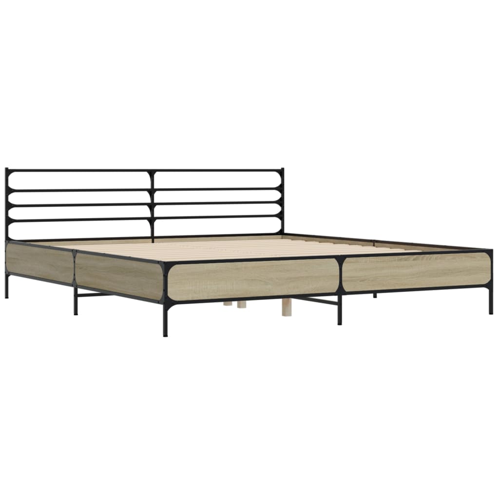 Bedframe bewerkt hout metaal sonoma eikenkleurig 200x200 cm is nu te koop bij PeponiXL, paradijselijk wonen!
