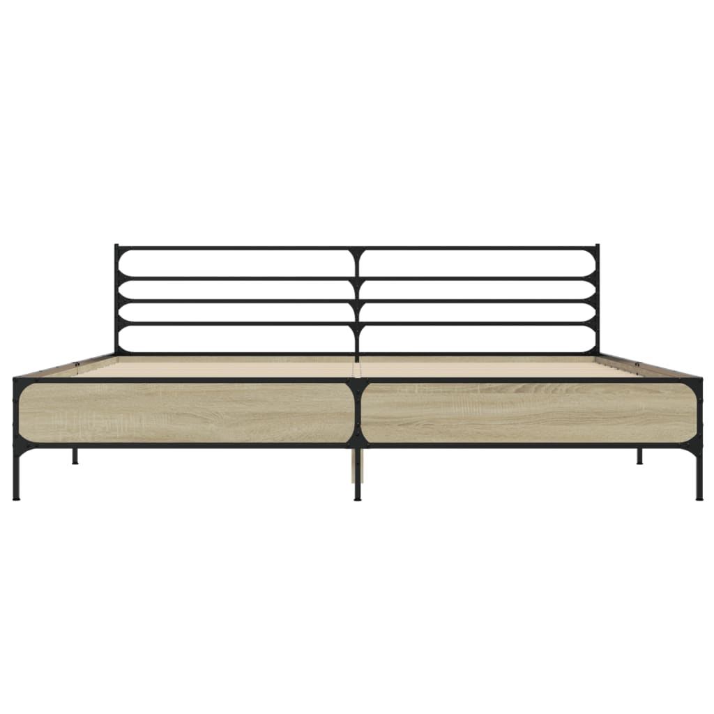 Bedframe bewerkt hout metaal sonoma eikenkleurig 200x200 cm is nu te koop bij PeponiXL, paradijselijk wonen!