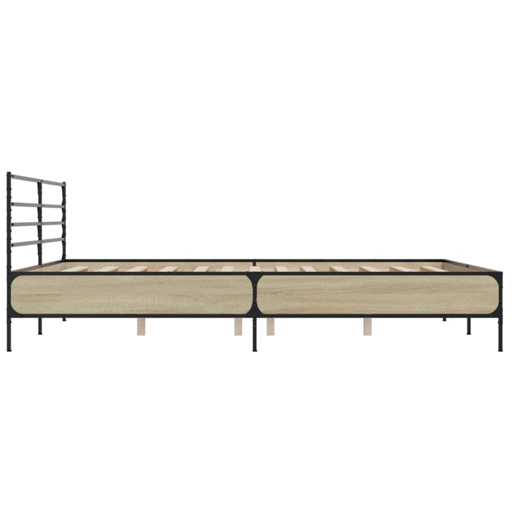Bedframe bewerkt hout metaal sonoma eikenkleurig 200x200 cm is nu te koop bij PeponiXL, paradijselijk wonen!