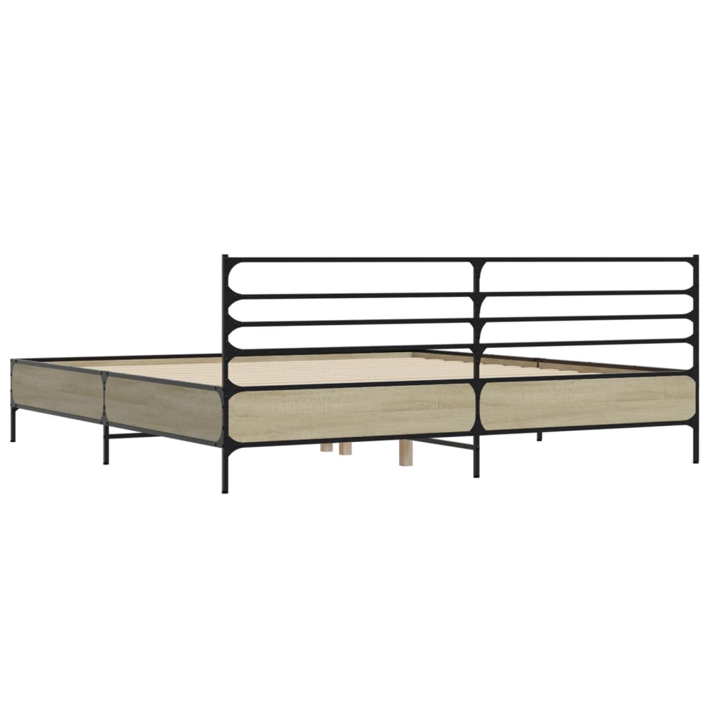 Bedframe bewerkt hout metaal sonoma eikenkleurig 200x200 cm is nu te koop bij PeponiXL, paradijselijk wonen!