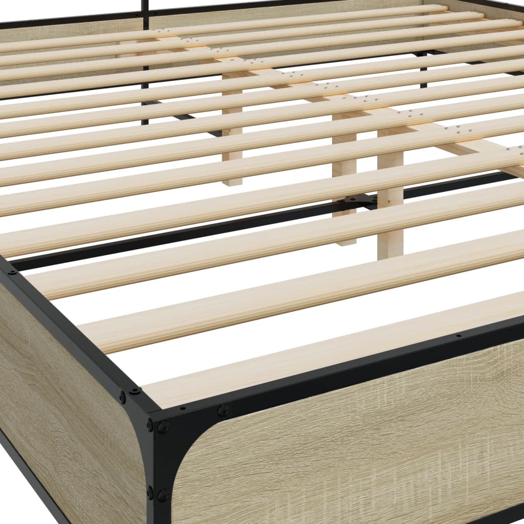 Bedframe bewerkt hout metaal sonoma eikenkleurig 200x200 cm is nu te koop bij PeponiXL, paradijselijk wonen!