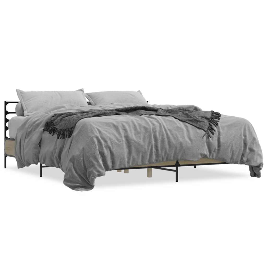 Bedframe bewerkt hout metaal sonoma eikenkleurig 200x200 cm is nu te koop bij PeponiXL, paradijselijk wonen!
