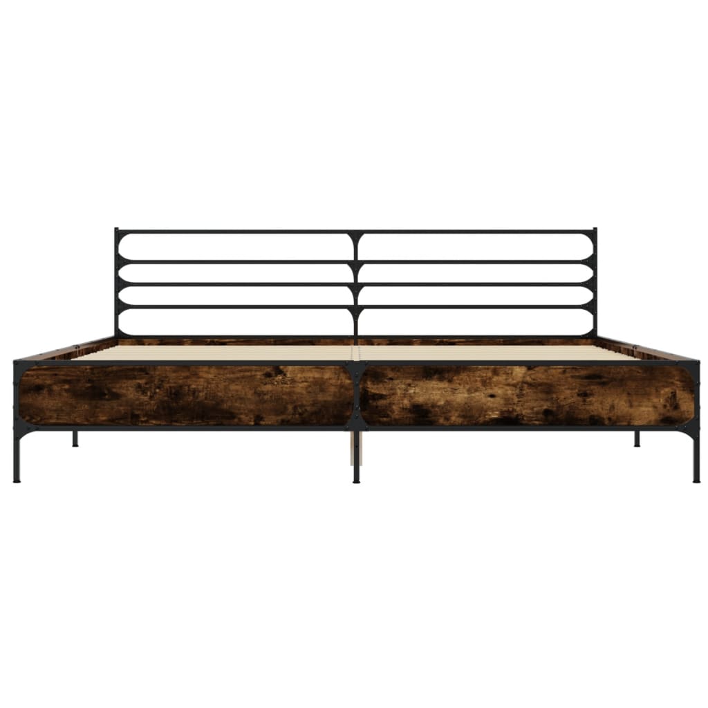 Bedframe bewerkt hout metaal gerookt eikenkleurig 200x200 cm is nu te koop bij PeponiXL, paradijselijk wonen!