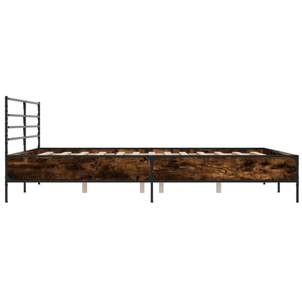 Bedframe bewerkt hout metaal gerookt eikenkleurig 200x200 cm is nu te koop bij PeponiXL, paradijselijk wonen!