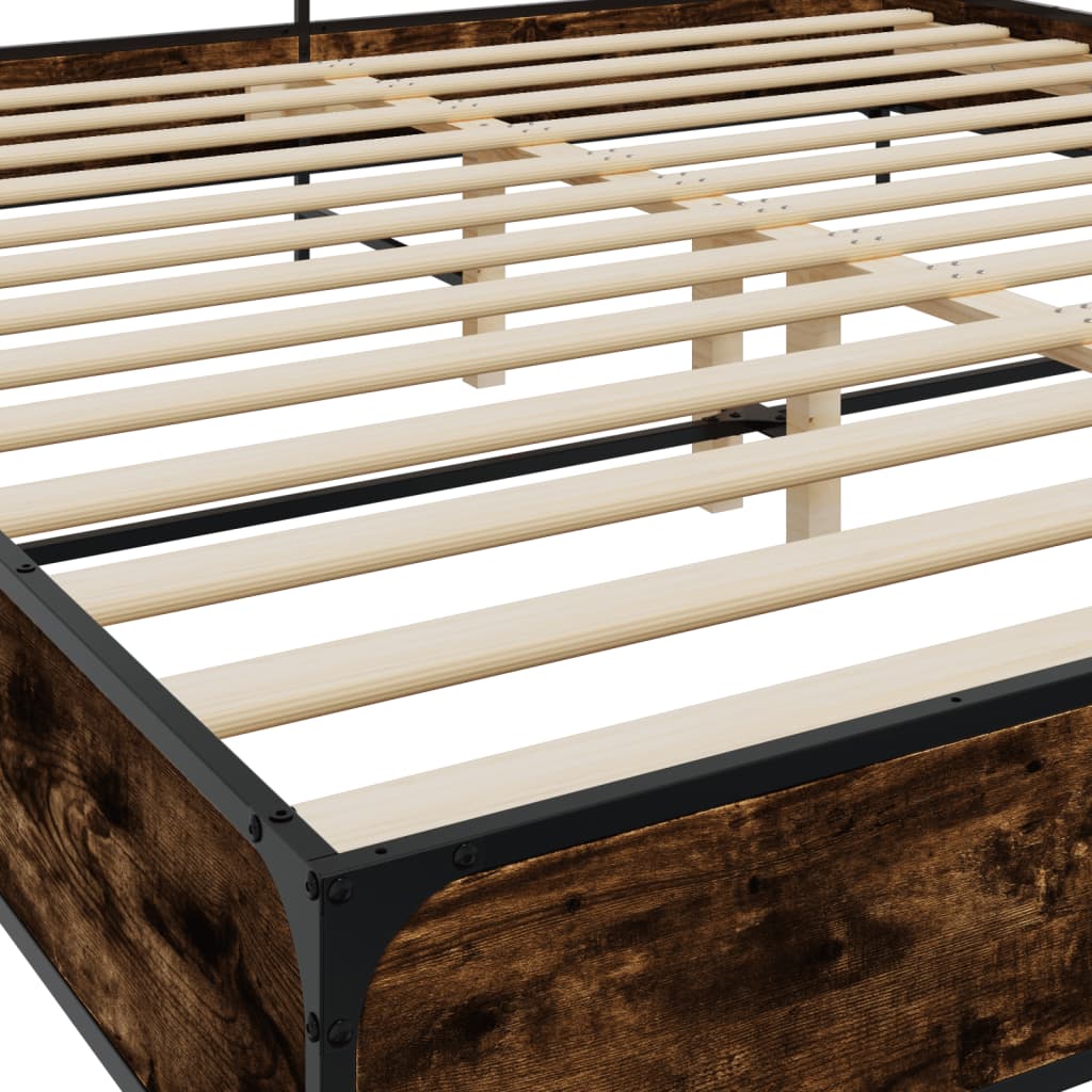 Bedframe bewerkt hout metaal gerookt eikenkleurig 200x200 cm is nu te koop bij PeponiXL, paradijselijk wonen!