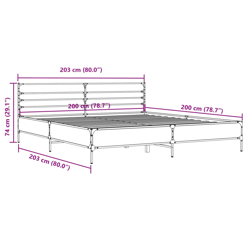 Bedframe bewerkt hout metaal gerookt eikenkleurig 200x200 cm is nu te koop bij PeponiXL, paradijselijk wonen!