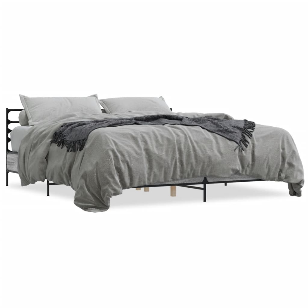 Bedframe bewerkt hout metaal grijs sonoma eiken 200x200 cm is nu te koop bij PeponiXL, paradijselijk wonen!