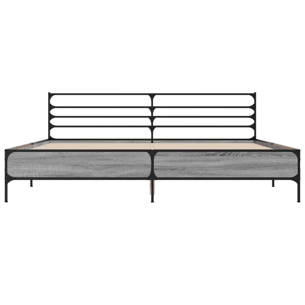 Bedframe bewerkt hout metaal grijs sonoma eiken 200x200 cm is nu te koop bij PeponiXL, paradijselijk wonen!