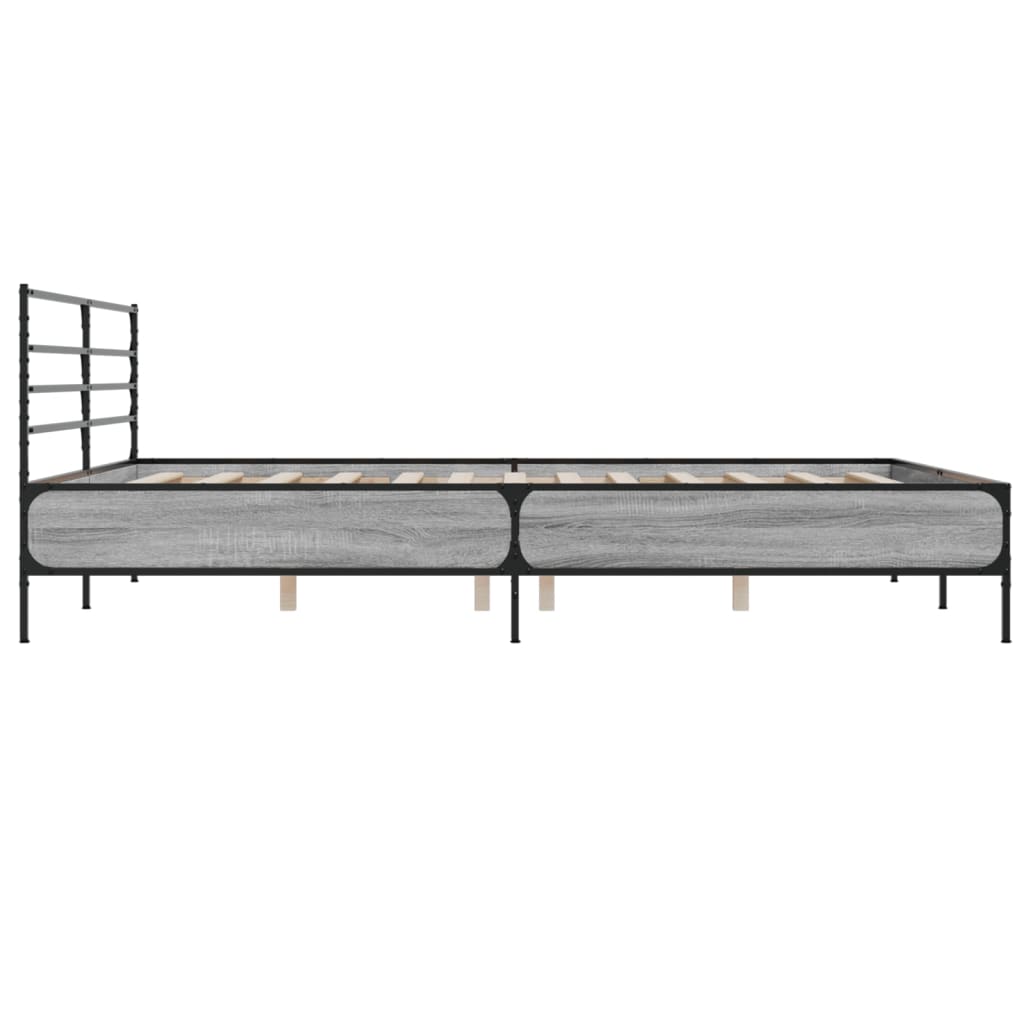 Bedframe bewerkt hout metaal grijs sonoma eiken 200x200 cm is nu te koop bij PeponiXL, paradijselijk wonen!