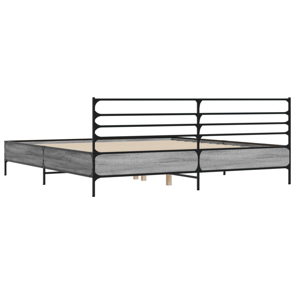 Bedframe bewerkt hout metaal grijs sonoma eiken 200x200 cm is nu te koop bij PeponiXL, paradijselijk wonen!