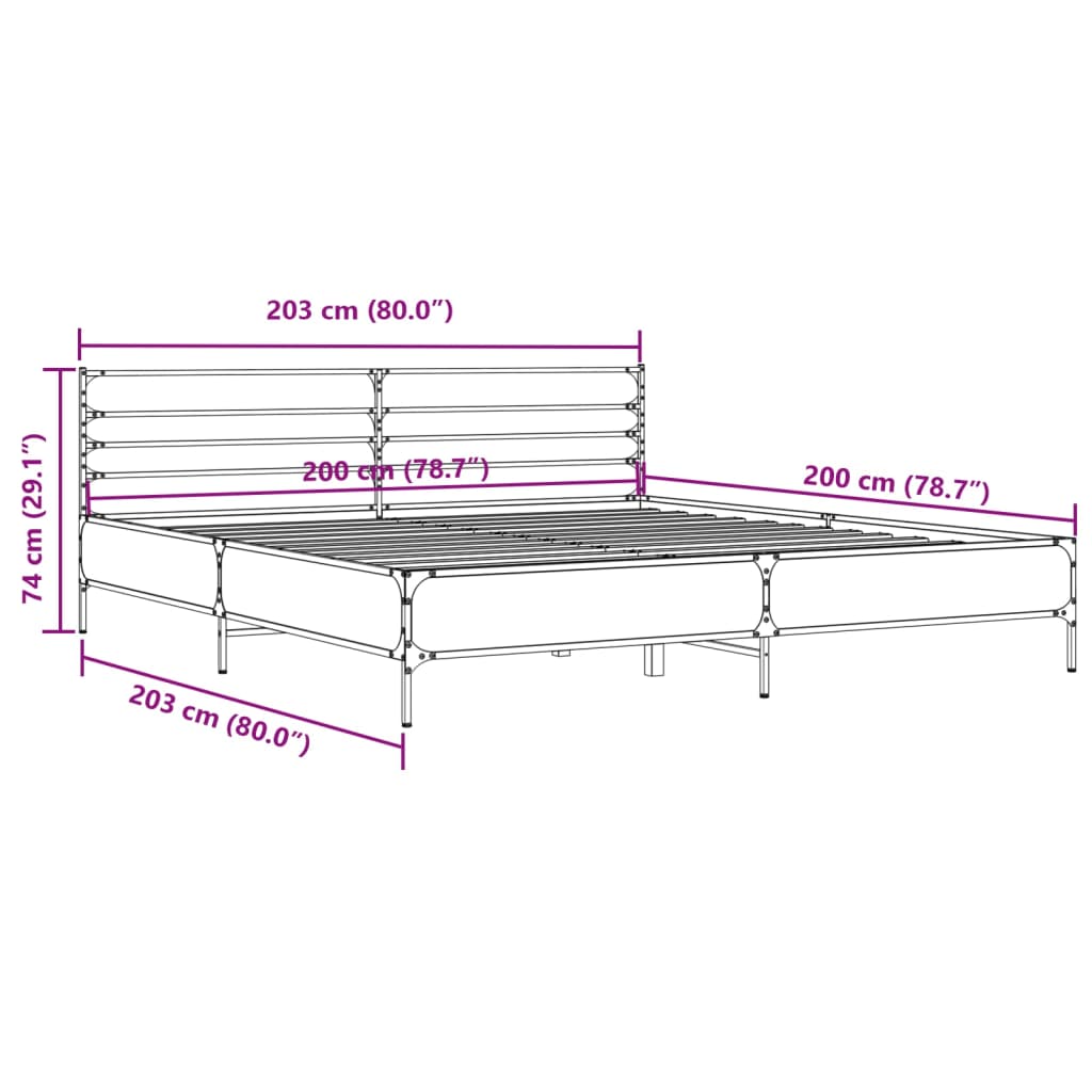 Bedframe bewerkt hout metaal grijs sonoma eiken 200x200 cm is nu te koop bij PeponiXL, paradijselijk wonen!
