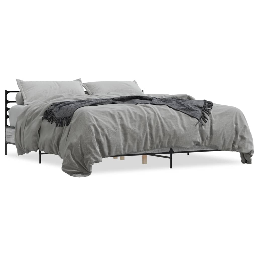 Bedframe bewerkt hout metaal grijs sonoma eiken 200x200 cm is nu te koop bij PeponiXL, paradijselijk wonen!