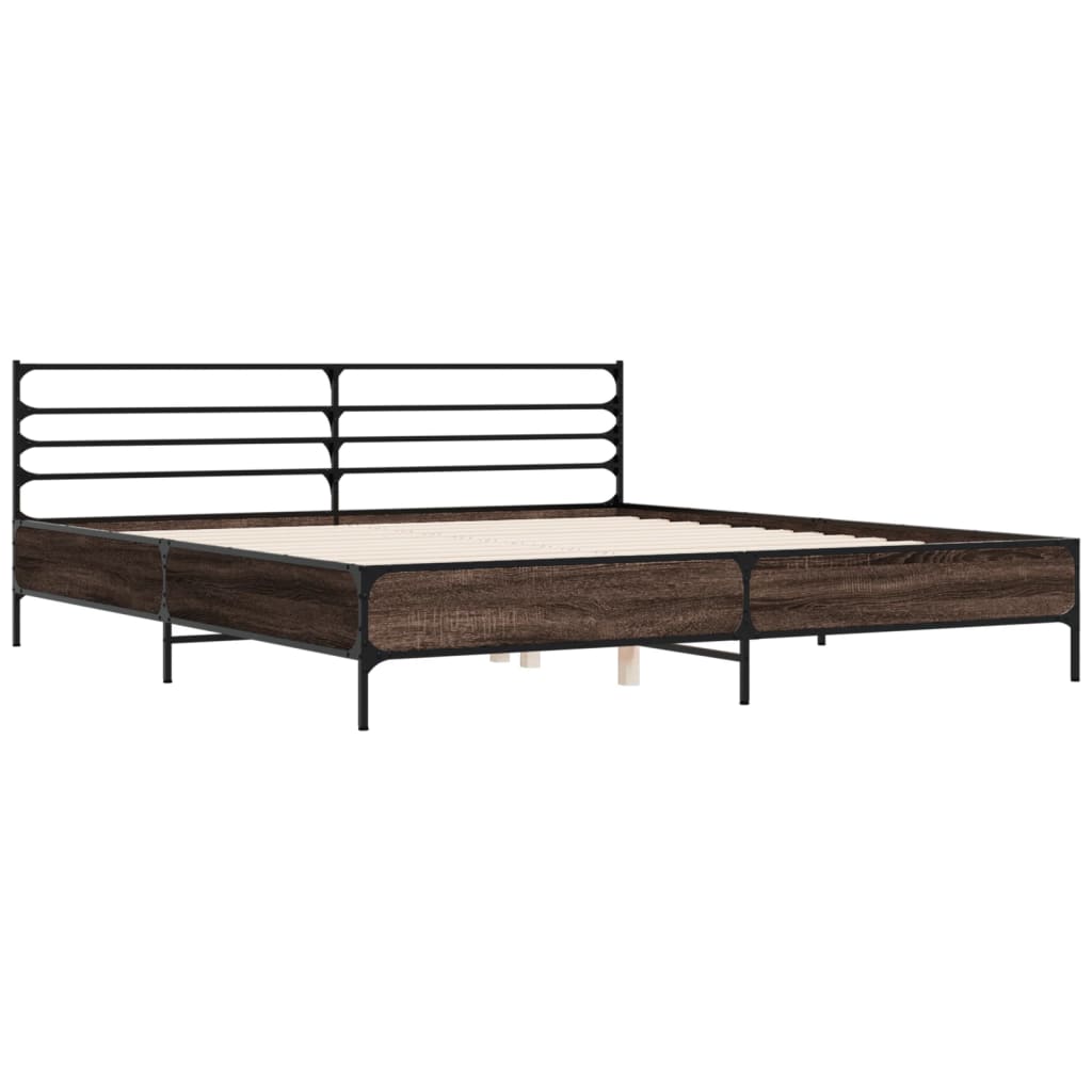 Bedframe bewerkt hout metaal bruin eikenkleur 200x200 cm is nu te koop bij PeponiXL, paradijselijk wonen!