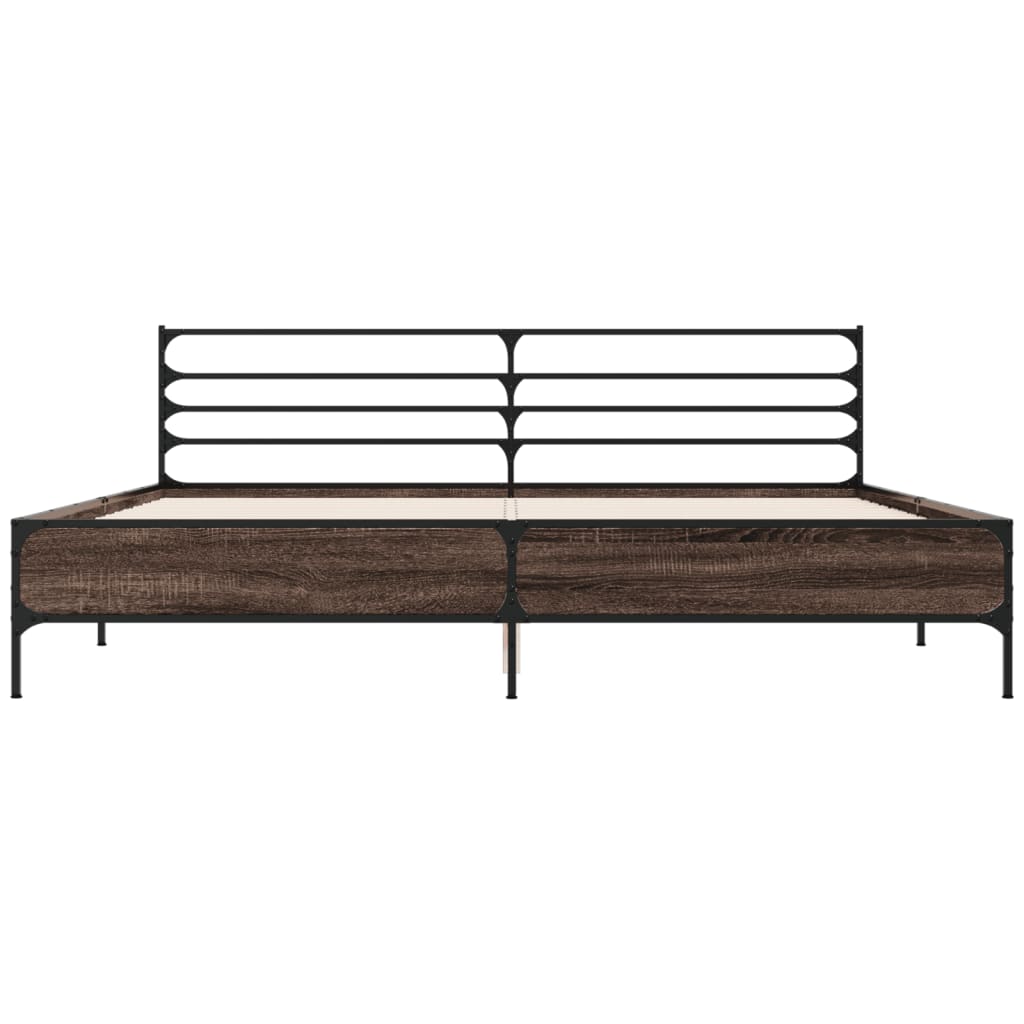 Bedframe bewerkt hout metaal bruin eikenkleur 200x200 cm is nu te koop bij PeponiXL, paradijselijk wonen!