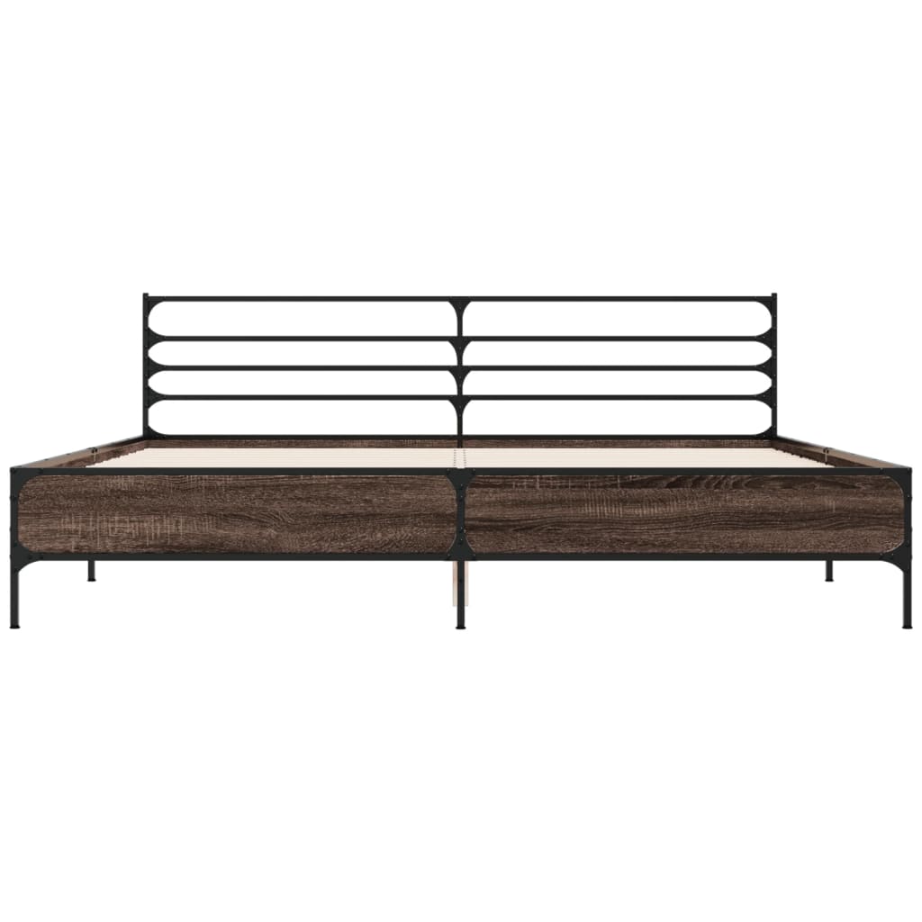 Bedframe bewerkt hout metaal bruin eikenkleur 200x200 cm is nu te koop bij PeponiXL, paradijselijk wonen!