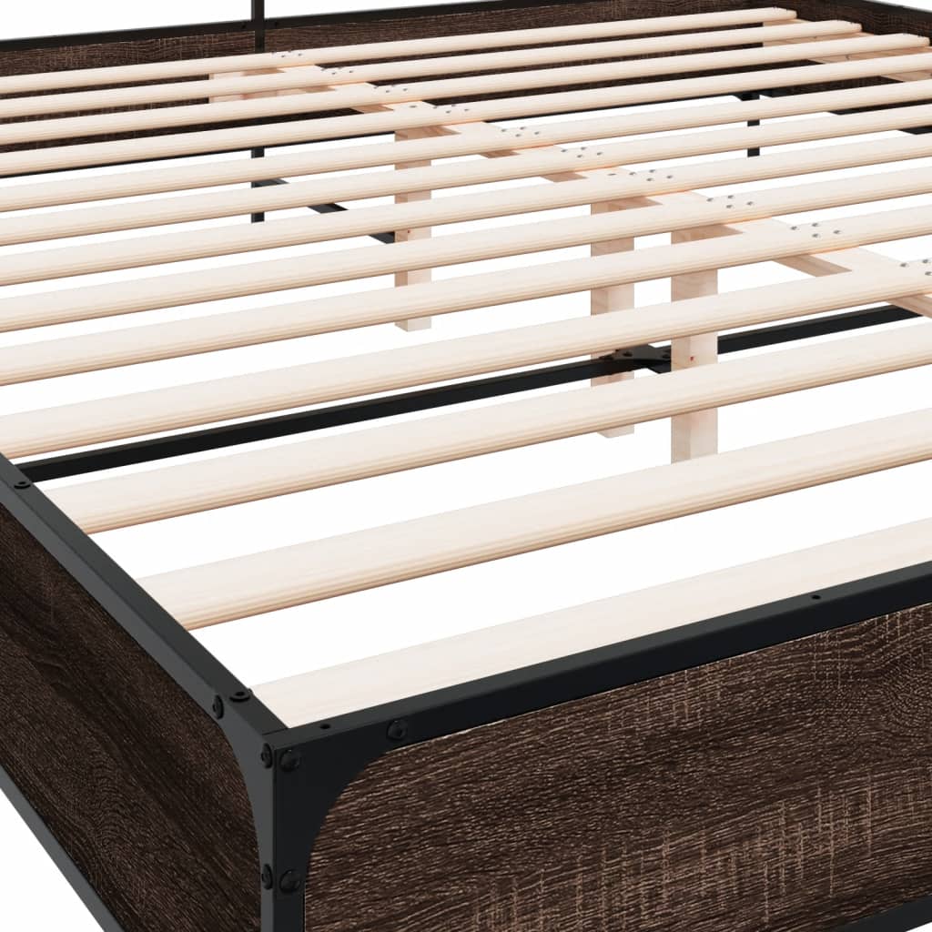 Bedframe bewerkt hout metaal bruin eikenkleur 200x200 cm is nu te koop bij PeponiXL, paradijselijk wonen!