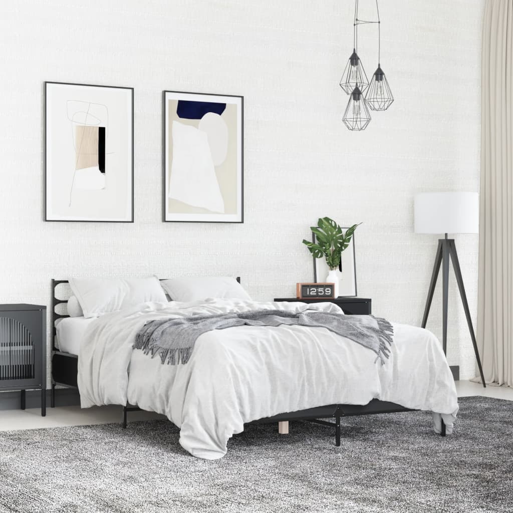 Bedframe bewerkt hout metaal zwart 120x190 cm is nu te koop bij PeponiXL, paradijselijk wonen!