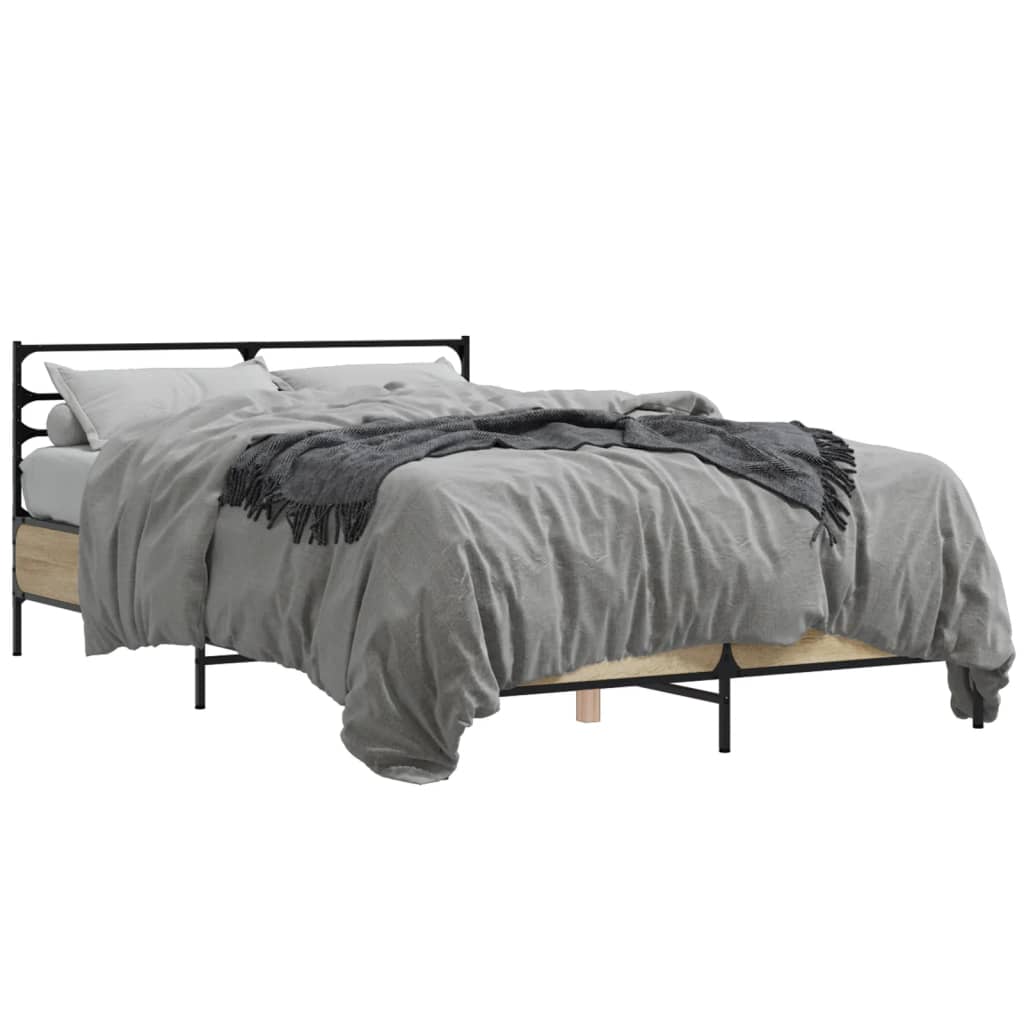 Bedframe bewerkt hout metaal sonoma eikenkleurig 120x190 cm is nu te koop bij PeponiXL, paradijselijk wonen!