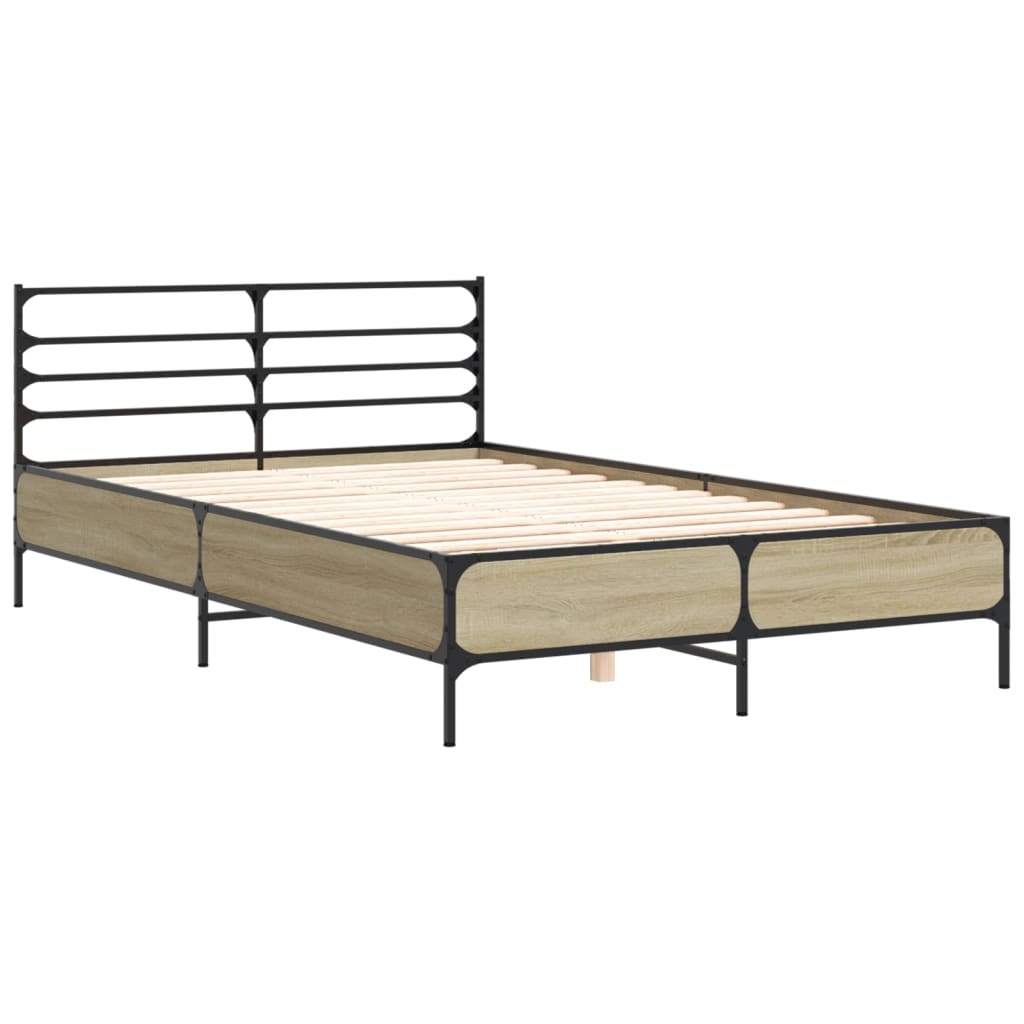 Bedframe bewerkt hout metaal sonoma eikenkleurig 120x190 cm is nu te koop bij PeponiXL, paradijselijk wonen!