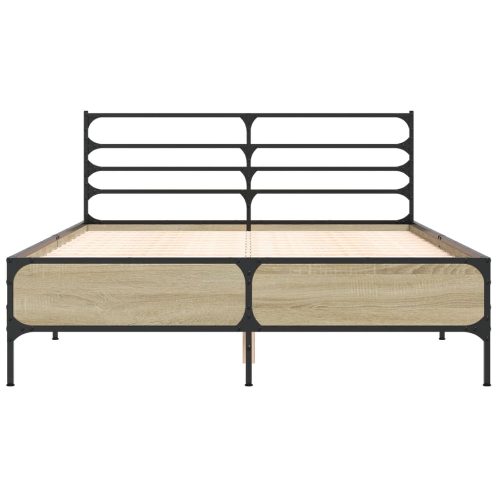 Bedframe bewerkt hout metaal sonoma eikenkleurig 120x190 cm is nu te koop bij PeponiXL, paradijselijk wonen!