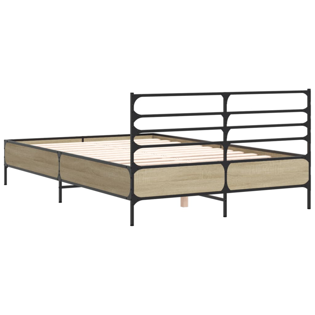 Bedframe bewerkt hout metaal sonoma eikenkleurig 120x190 cm is nu te koop bij PeponiXL, paradijselijk wonen!