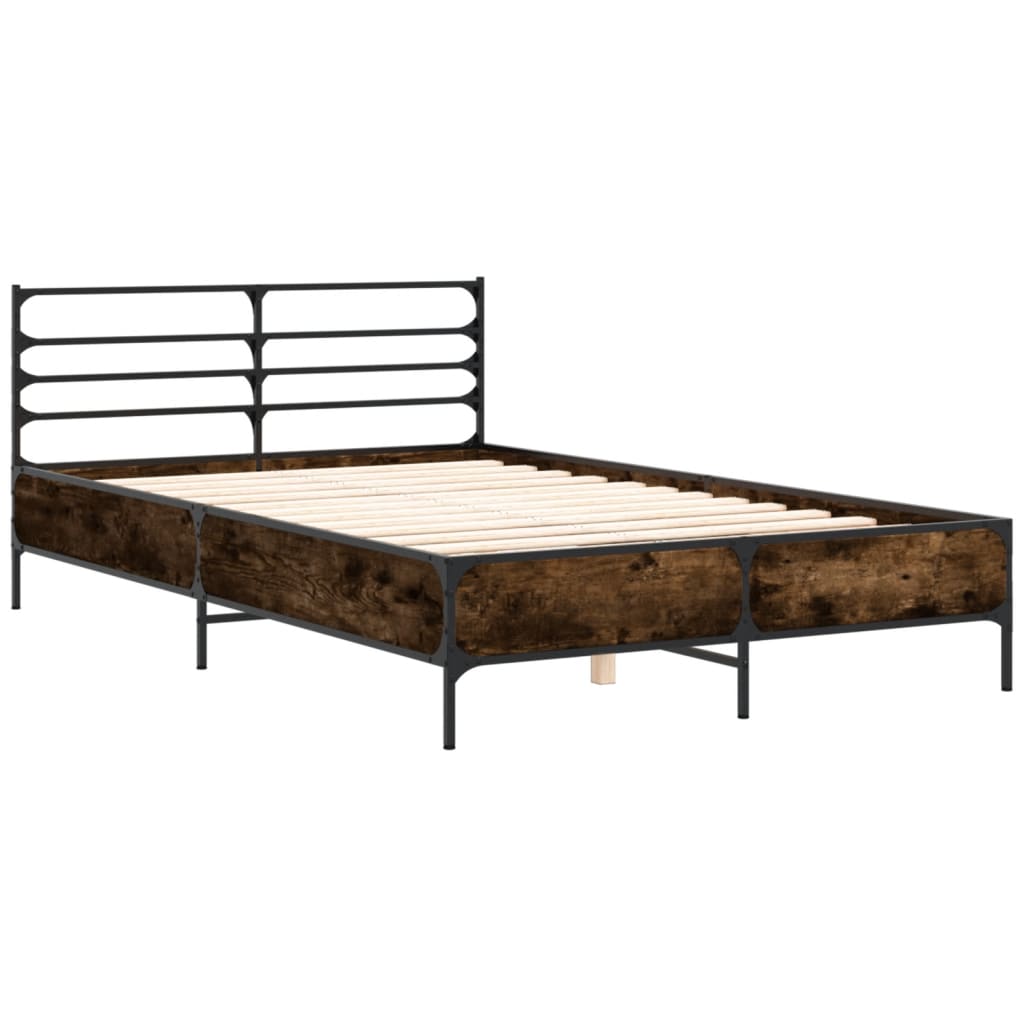 Bedframe bewerkt hout metaal gerookt eikenkleurig 120x190 cm is nu te koop bij PeponiXL, paradijselijk wonen!
