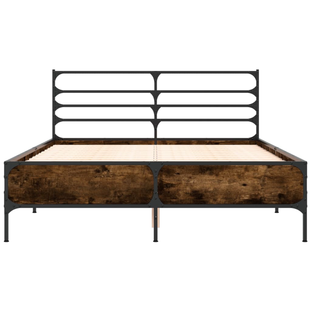 Bedframe bewerkt hout metaal gerookt eikenkleurig 120x190 cm is nu te koop bij PeponiXL, paradijselijk wonen!