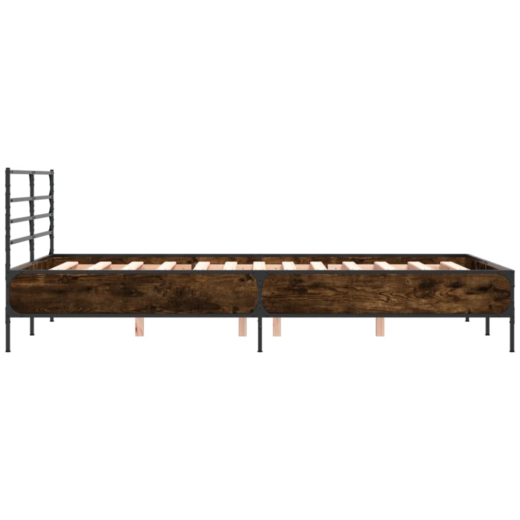 Bedframe bewerkt hout metaal gerookt eikenkleurig 120x190 cm is nu te koop bij PeponiXL, paradijselijk wonen!